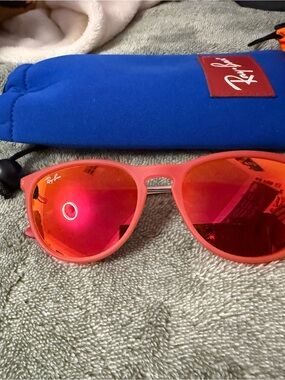 Ray-Ban Kids Coral Pink Frame Red Mirror Lens Sunglasses